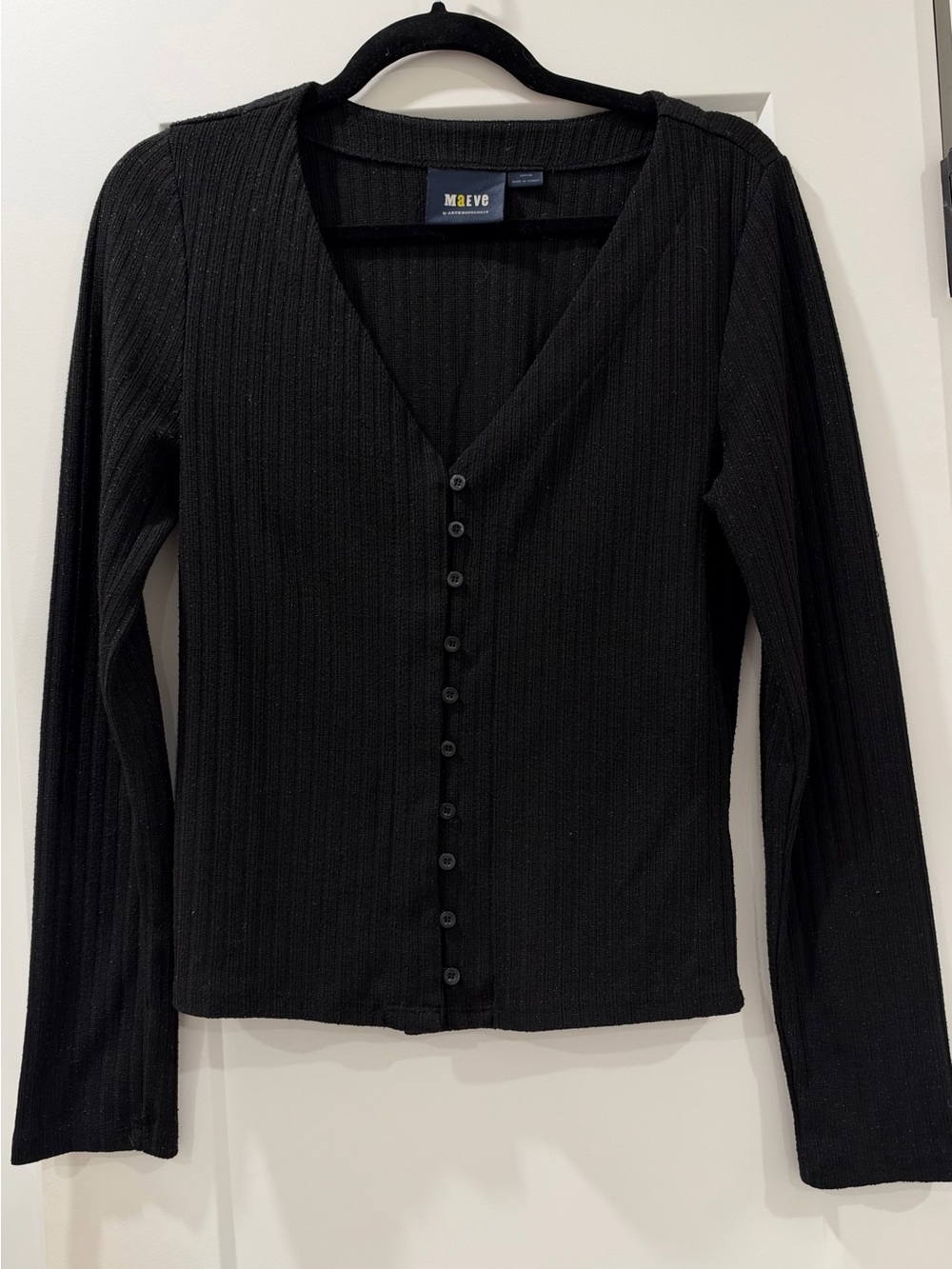 Maeve by Anthropologie Ribbed Subtle Sparkle V-Neck Cardigan